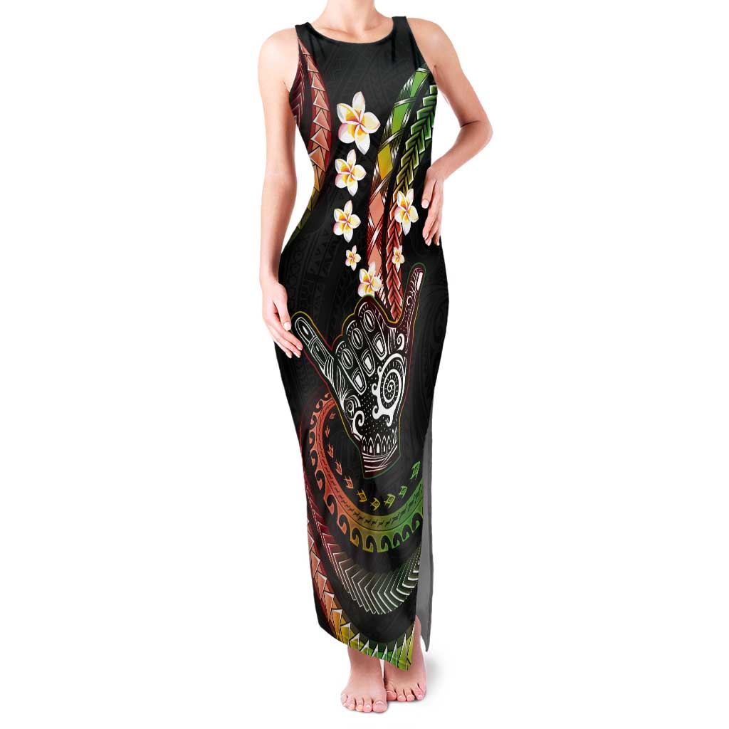 Hawaii Shaka Sign Tank Maxi Dress Fantastic Frangipani Reggae LT01 Women Reggae - Polynesian Pride