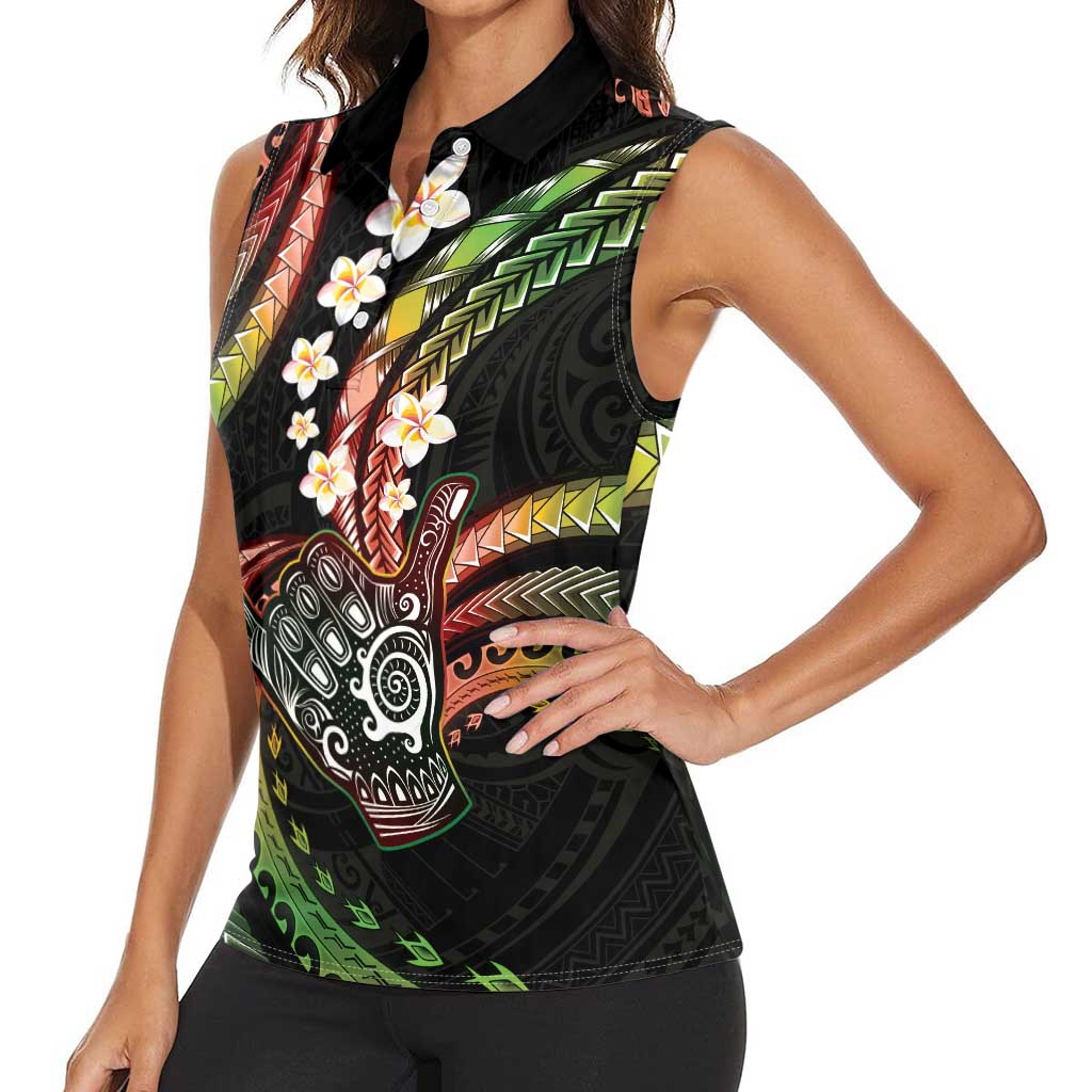 Hawaii Shaka Sign Women Sleeveless Polo Shirt Fantastic Frangipani Reggae