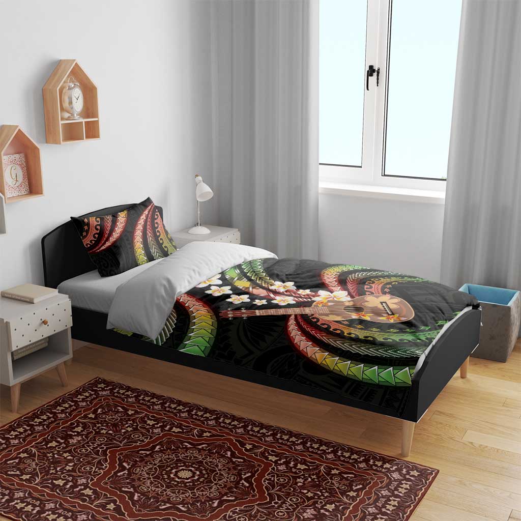 Hawaiian Ukulele Bedding Set Jawaiian Fantastic Plumeria
