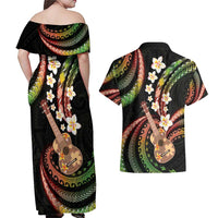 Hawaiian Ukulele Couples Matching Off Shoulder Maxi Dress and Hawaiian Shirt Jawaiian Fantastic Plumeria LT01 - Polynesian Pride