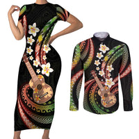 Hawaiian Ukulele Couples Matching Short Sleeve Bodycon Dress and Long Sleeve Button Shirt Jawaiian Fantastic Plumeria LT01 Reggae - Polynesian Pride