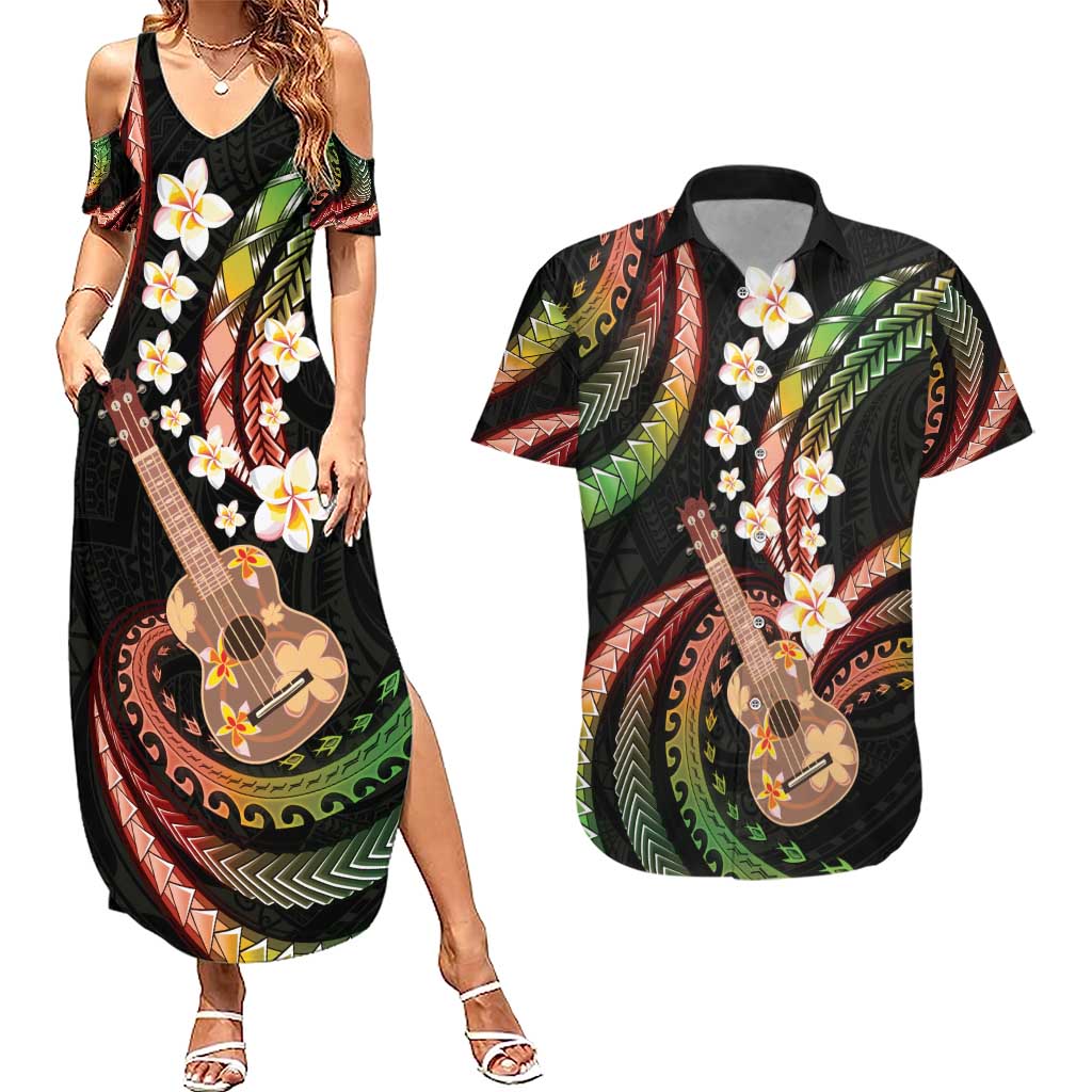 Hawaiian Ukulele Couples Matching Summer Maxi Dress and Hawaiian Shirt Jawaiian Fantastic Plumeria LT01 Reggae - Polynesian Pride