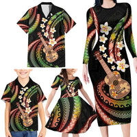 Hawaiian Ukulele Family Matching Long Sleeve Bodycon Dress and Hawaiian Shirt Jawaiian Fantastic Plumeria LT01 - Polynesian Pride