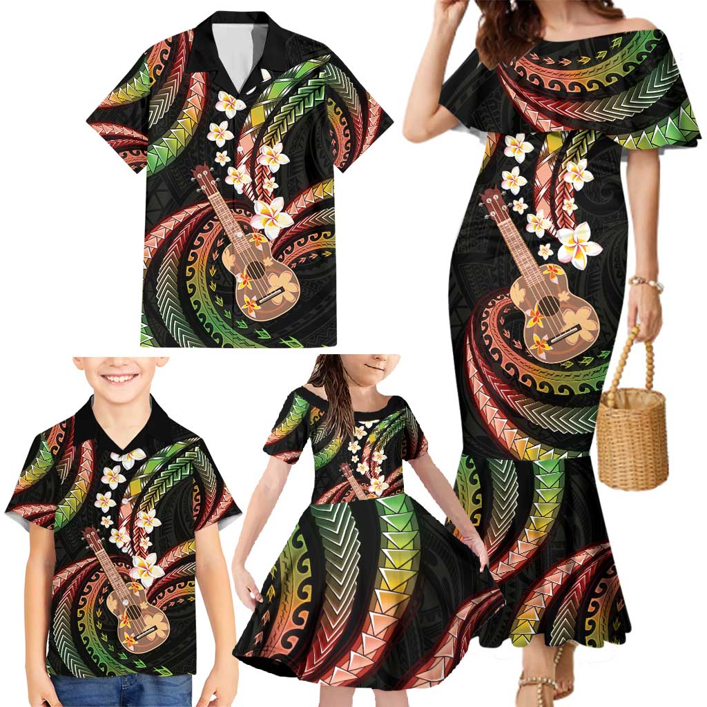Hawaiian Ukulele Family Matching Mermaid Dress and Hawaiian Shirt Jawaiian Fantastic Plumeria LT01 - Polynesian Pride