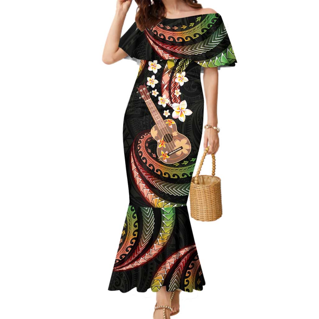 Hawaiian Ukulele Family Matching Mermaid Dress and Hawaiian Shirt Jawaiian Fantastic Plumeria LT01 Mom's Dress Reggae - Polynesian Pride