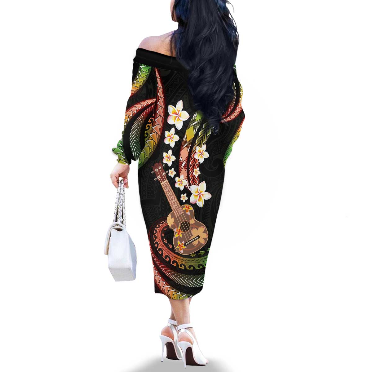 Hawaiian Ukulele Family Matching Off The Shoulder Long Sleeve Dress and Hawaiian Shirt Jawaiian Fantastic Plumeria LT01 - Polynesian Pride