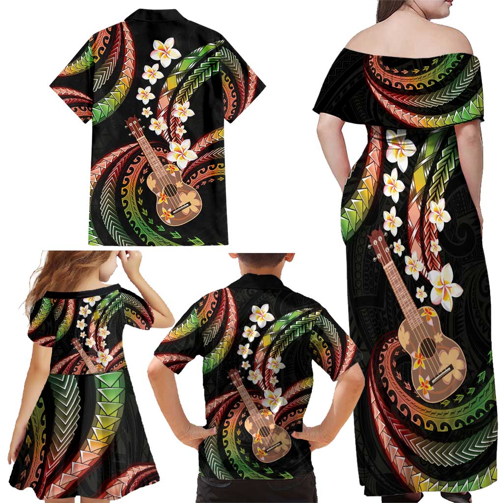 Hawaiian Ukulele Family Matching Off Shoulder Maxi Dress and Hawaiian Shirt Jawaiian Fantastic Plumeria LT01 - Polynesian Pride