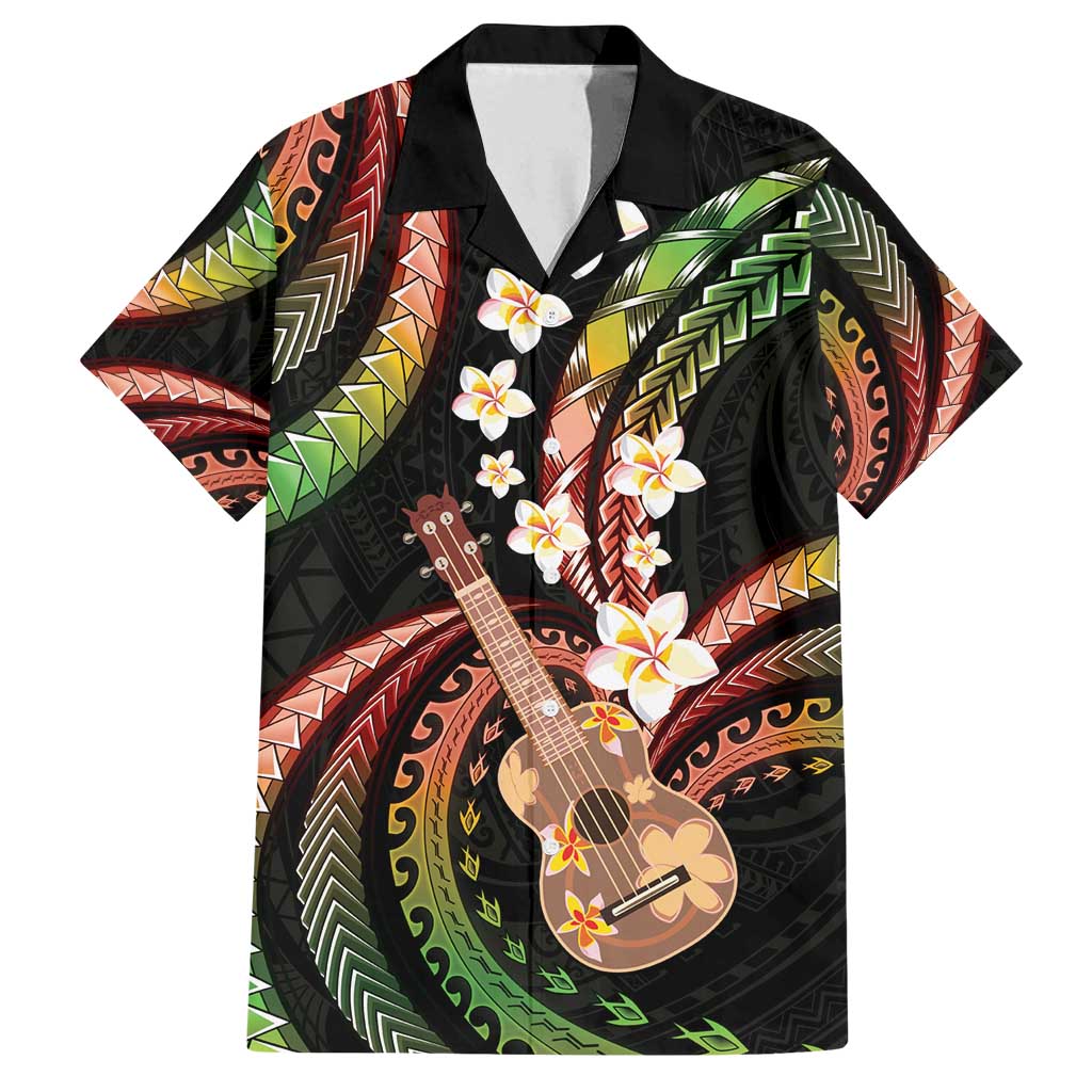 Hawaiian Ukulele Family Matching Off Shoulder Short Dress and Hawaiian Shirt Jawaiian Fantastic Plumeria LT01 Dad's Shirt - Short Sleeve Reggae - Polynesian Pride