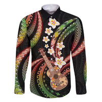 Hawaiian Ukulele Family Matching Off Shoulder Short Dress and Hawaiian Shirt Jawaiian Fantastic Plumeria LT01 Dad's Shirt - Long Sleeve Reggae - Polynesian Pride