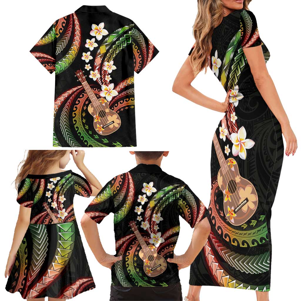 Hawaiian Ukulele Family Matching Short Sleeve Bodycon Dress and Hawaiian Shirt Jawaiian Fantastic Plumeria LT01 - Polynesian Pride