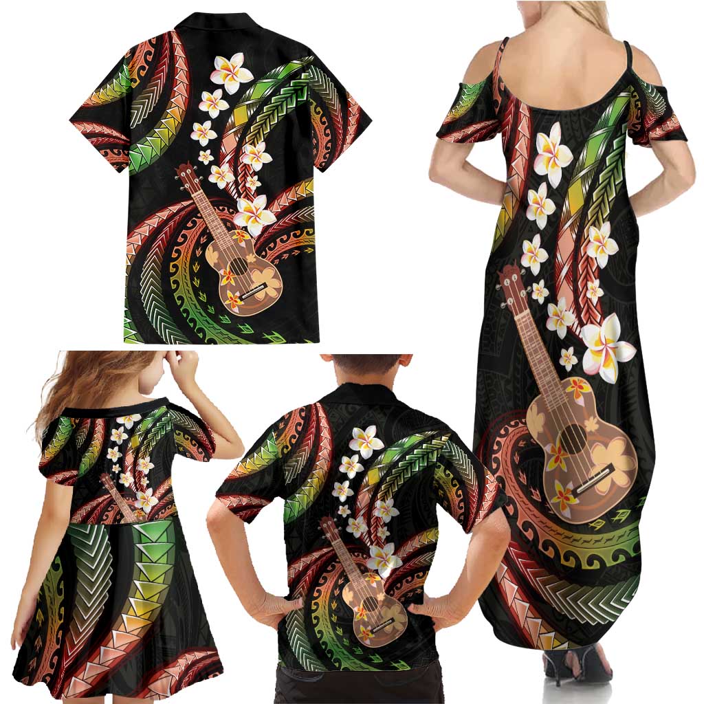 Hawaiian Ukulele Family Matching Summer Maxi Dress and Hawaiian Shirt Jawaiian Fantastic Plumeria LT01 - Polynesian Pride