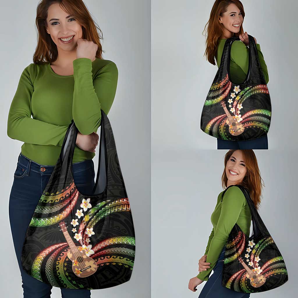 Hawaiian Ukulele Grocery Bag Jawaiian Fantastic Plumeria