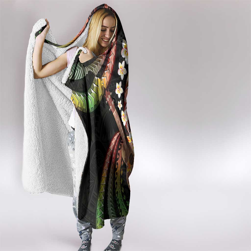 Hawaiian Ukulele Hooded Blanket Jawaiian Fantastic Plumeria