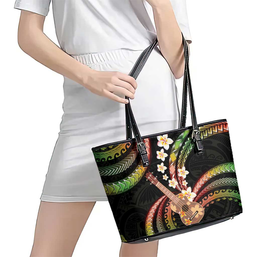 Hawaiian Ukulele Leather Tote Bag Jawaiian Fantastic Plumeria LT01 - Polynesian Pride