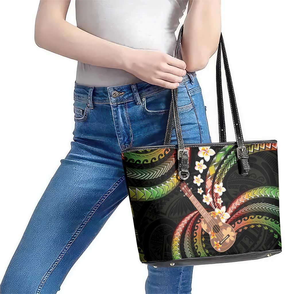 Hawaiian Ukulele Leather Tote Bag Jawaiian Fantastic Plumeria LT01 - Polynesian Pride
