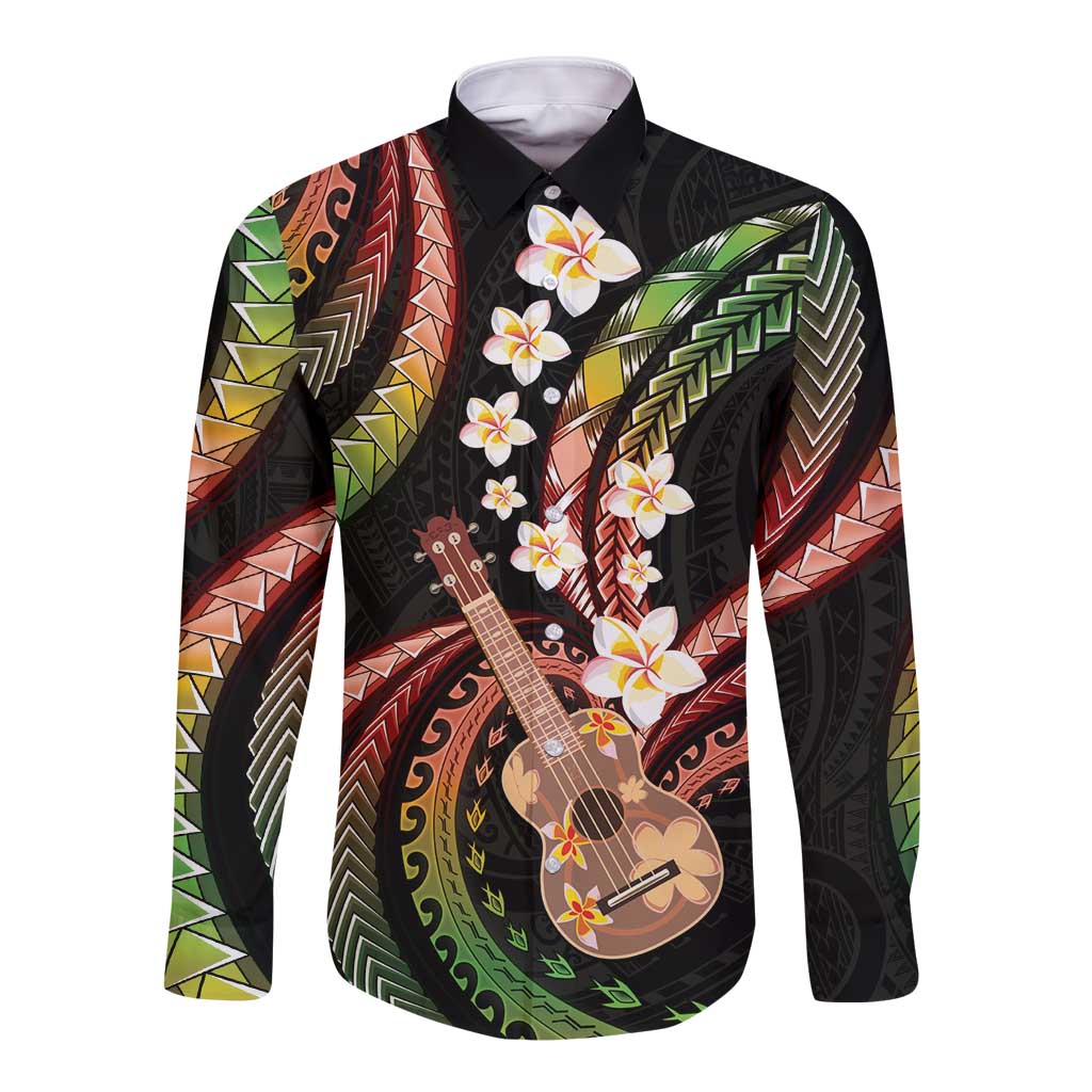 Hawaiian Ukulele Long Sleeve Button Shirt Jawaiian Fantastic Plumeria LT01 Unisex Reggae - Polynesian Pride