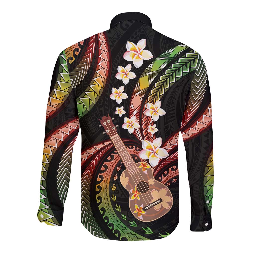 Hawaiian Ukulele Long Sleeve Button Shirt Jawaiian Fantastic Plumeria LT01 - Polynesian Pride