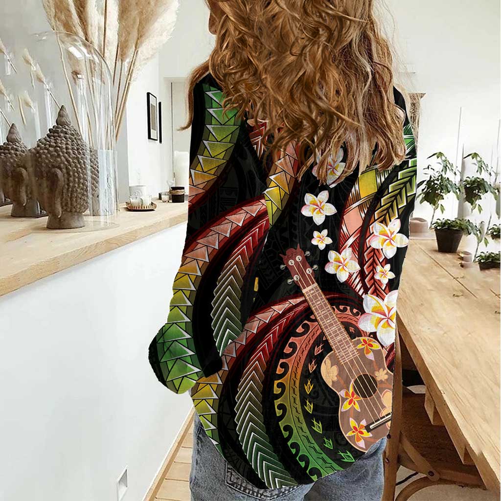 Hawaiian Ukulele Women Casual Shirt Jawaiian Fantastic Plumeria