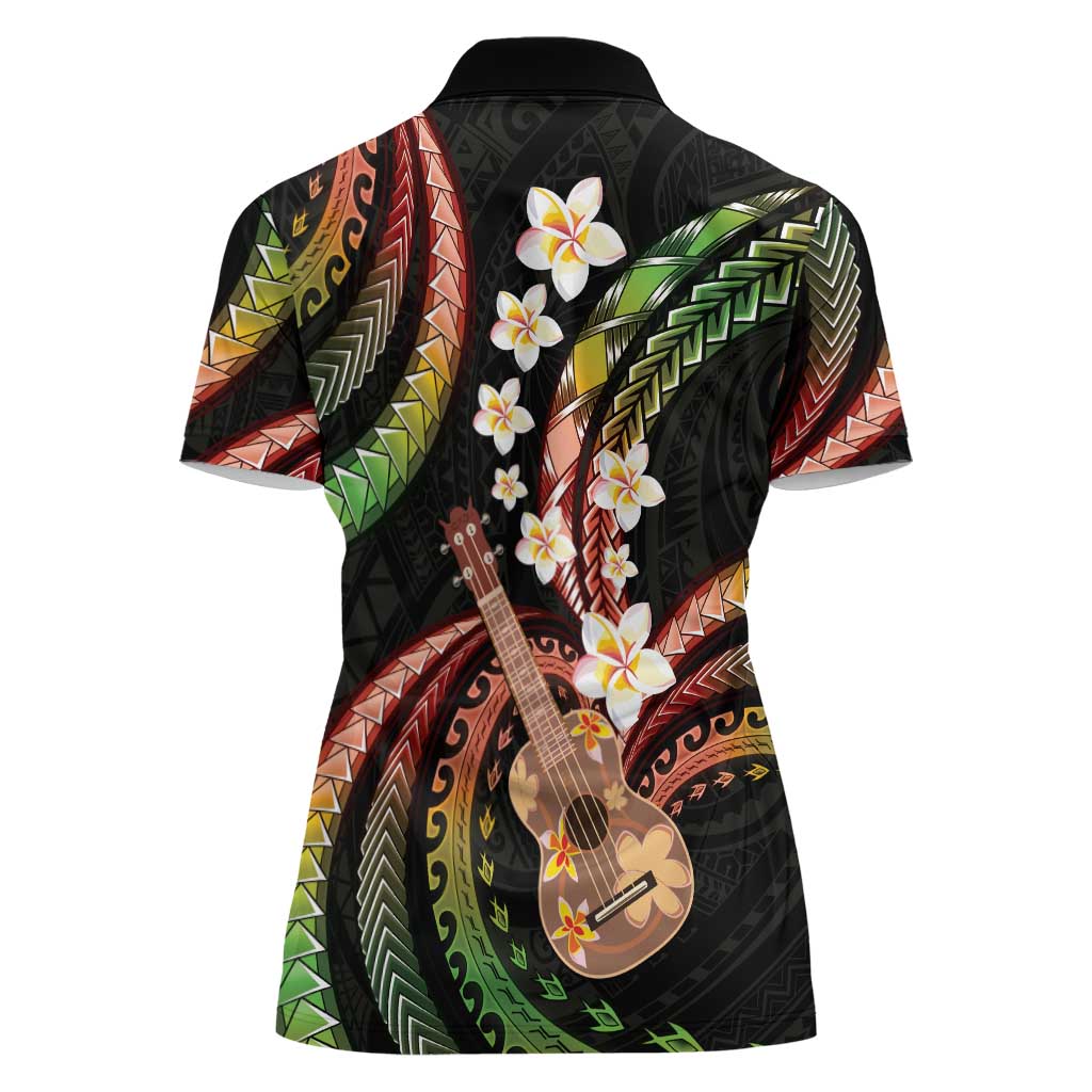Hawaiian Ukulele Women Polo Shirt Jawaiian Fantastic Plumeria