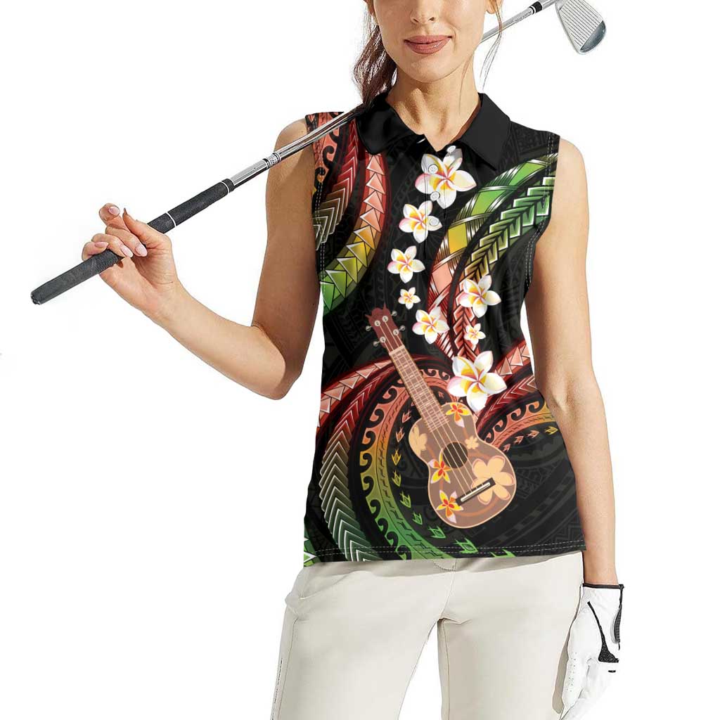 Hawaiian Ukulele Women Sleeveless Polo Shirt Jawaiian Fantastic Plumeria