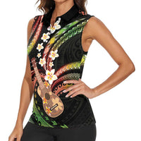 Hawaiian Ukulele Women Sleeveless Polo Shirt Jawaiian Fantastic Plumeria