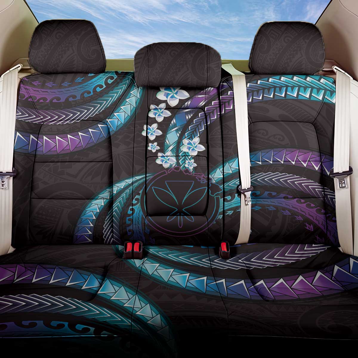 Hawaii Map Kanaka Maoli Back Car Seat Cover Fantastic Frangipani Amethyst Gradient