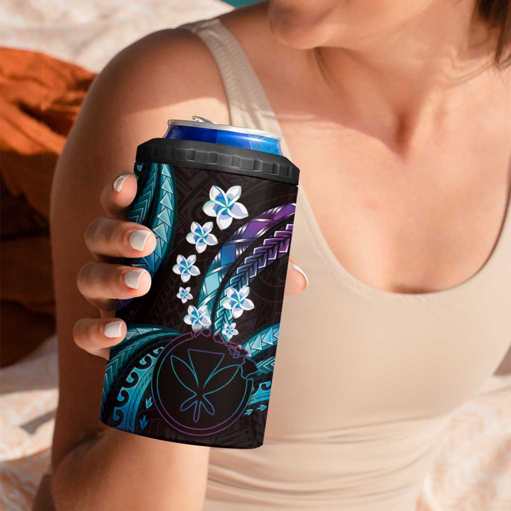 Hawaii Map Kanaka Maoli 4 in 1 Can Cooler Tumbler Fantastic Frangipani Amethyst Gradient
