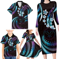 Hawaii Map Kanaka Maoli Family Matching Long Sleeve Bodycon Dress and Hawaiian Shirt Fantastic Frangipani Amethyst Gradient LT01 - Polynesian Pride