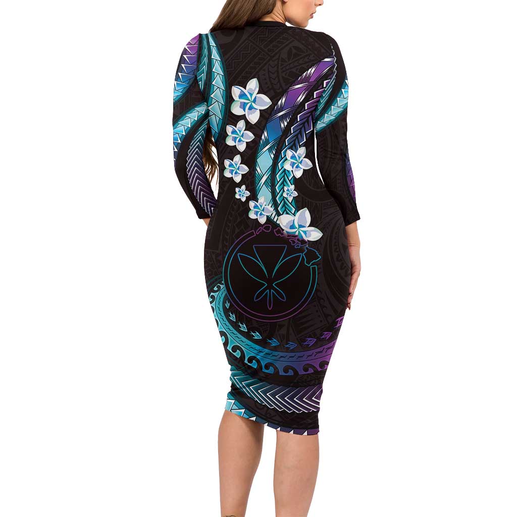 Hawaii Map Kanaka Maoli Family Matching Long Sleeve Bodycon Dress and Hawaiian Shirt Fantastic Frangipani Amethyst Gradient LT01 - Polynesian Pride