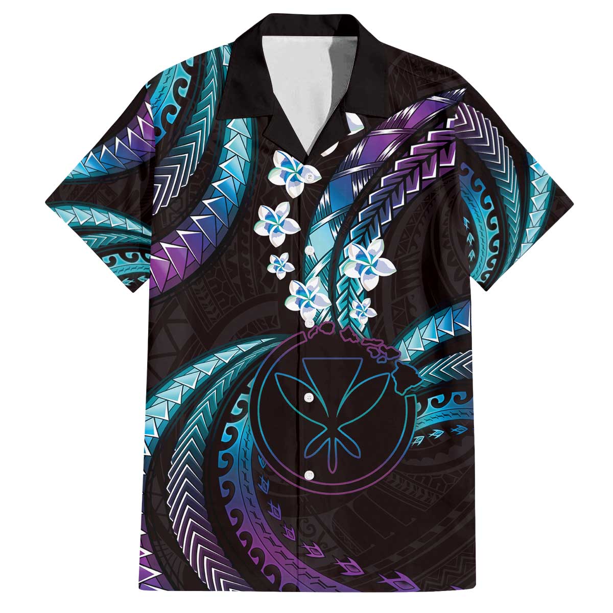 Hawaii Map Kanaka Maoli Family Matching Off The Shoulder Long Sleeve Dress and Hawaiian Shirt Fantastic Frangipani Amethyst Gradient LT01 Dad's Shirt - Short Sleeve Purple - Polynesian Pride