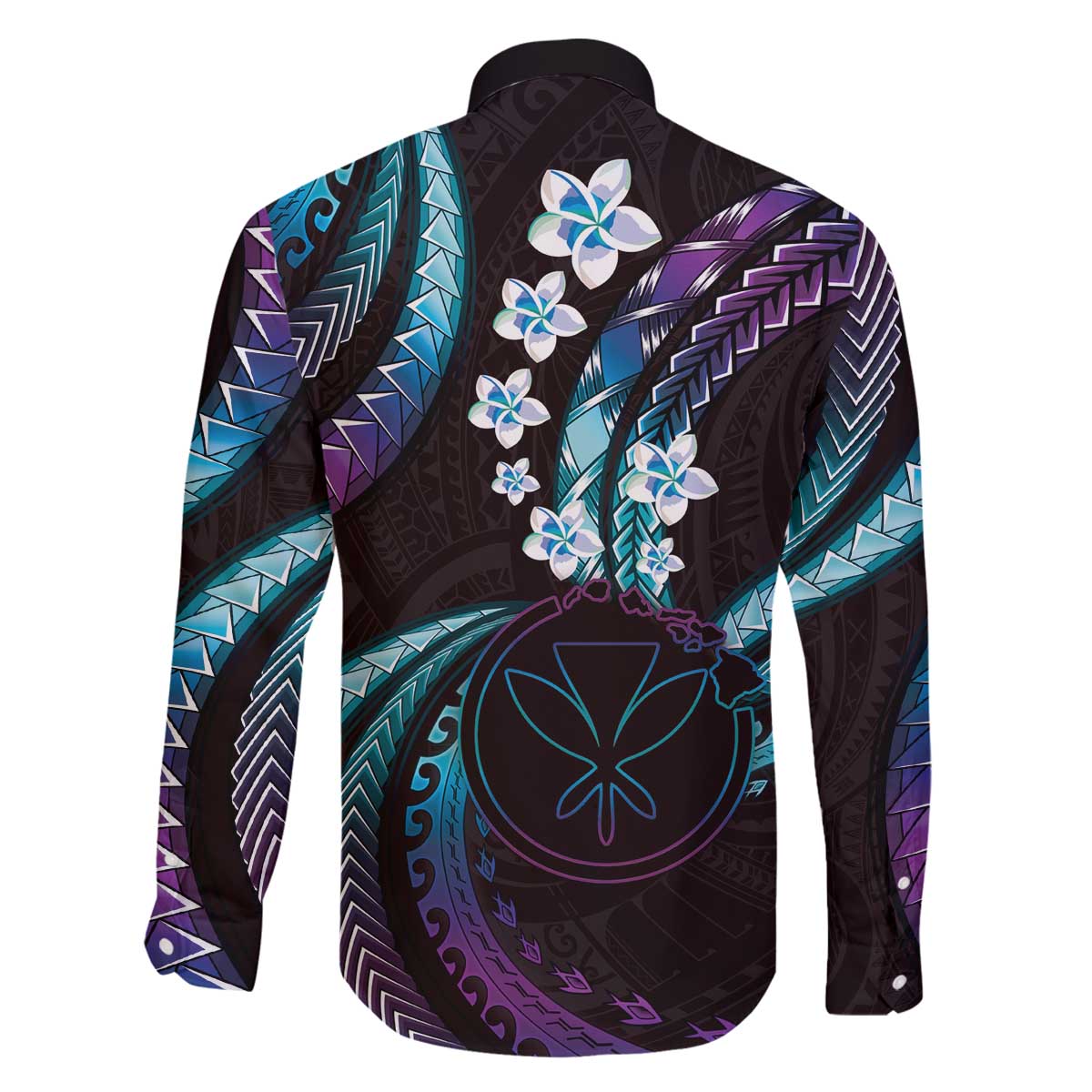Hawaii Map Kanaka Maoli Family Matching Off The Shoulder Long Sleeve Dress and Hawaiian Shirt Fantastic Frangipani Amethyst Gradient LT01 - Polynesian Pride