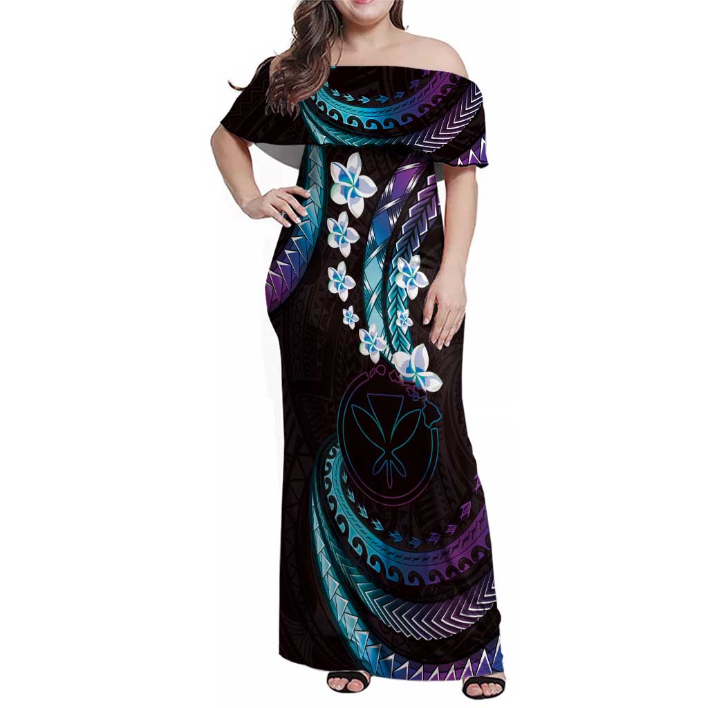 Hawaii Map Kanaka Maoli Family Matching Off Shoulder Maxi Dress and Hawaiian Shirt Fantastic Frangipani Amethyst Gradient LT01 Mom's Dress Purple - Polynesian Pride