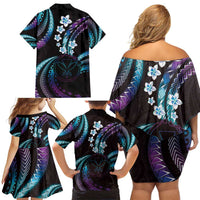 Hawaii Map Kanaka Maoli Family Matching Off Shoulder Short Dress and Hawaiian Shirt Fantastic Frangipani Amethyst Gradient LT01 - Polynesian Pride