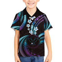 Hawaii Map Kanaka Maoli Family Matching Off Shoulder Short Dress and Hawaiian Shirt Fantastic Frangipani Amethyst Gradient LT01 Son's Shirt Purple - Polynesian Pride