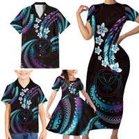Hawaii Map Kanaka Maoli Family Matching Short Sleeve Bodycon Dress and Hawaiian Shirt Fantastic Frangipani Amethyst Gradient LT01 - Polynesian Pride
