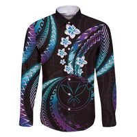 Hawaii Map Kanaka Maoli Family Matching Short Sleeve Bodycon Dress and Hawaiian Shirt Fantastic Frangipani Amethyst Gradient LT01 Dad's Shirt - Long Sleeve Purple - Polynesian Pride
