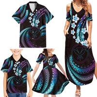 Hawaii Map Kanaka Maoli Family Matching Summer Maxi Dress and Hawaiian Shirt Fantastic Frangipani Amethyst Gradient LT01 - Polynesian Pride