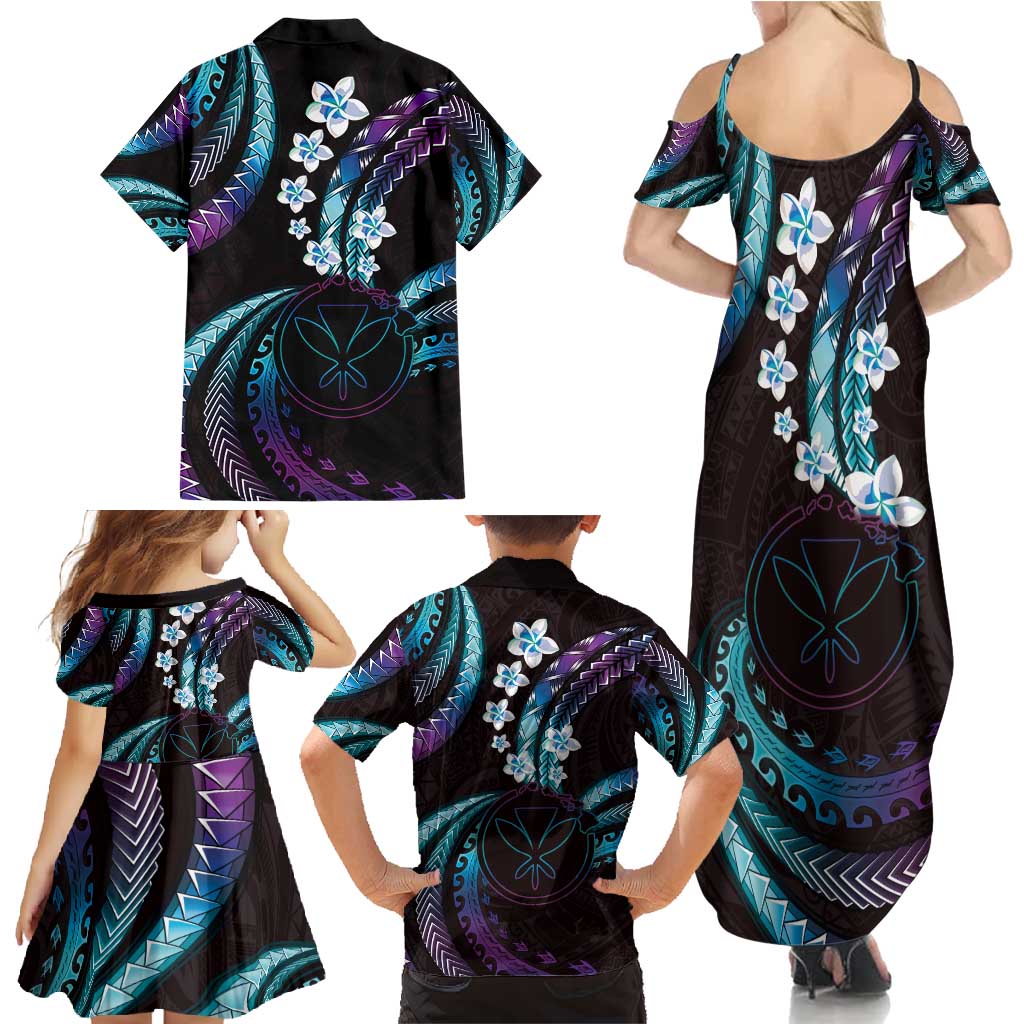 Hawaii Map Kanaka Maoli Family Matching Summer Maxi Dress and Hawaiian Shirt Fantastic Frangipani Amethyst Gradient LT01 - Polynesian Pride