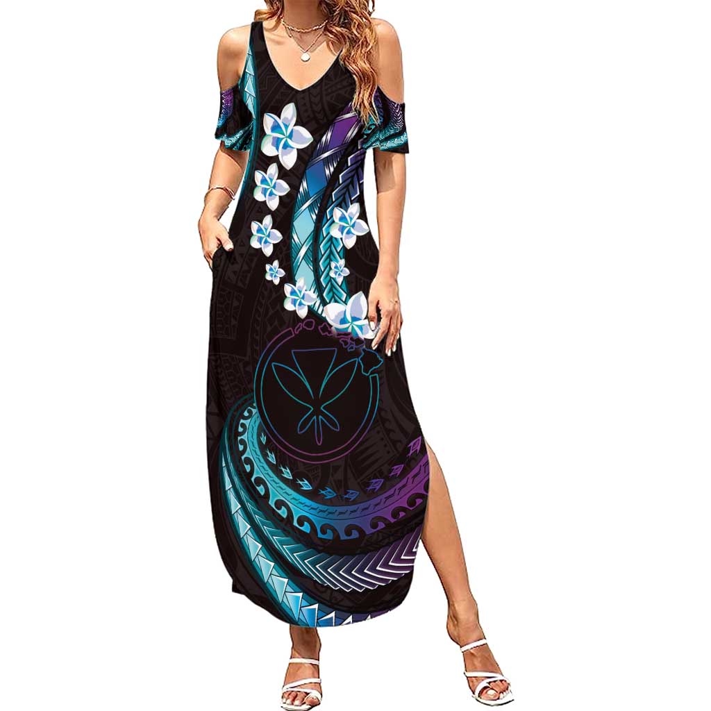 Hawaii Map Kanaka Maoli Family Matching Summer Maxi Dress and Hawaiian Shirt Fantastic Frangipani Amethyst Gradient LT01 Mom's Dress Purple - Polynesian Pride