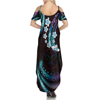 Hawaii Map Kanaka Maoli Family Matching Summer Maxi Dress and Hawaiian Shirt Fantastic Frangipani Amethyst Gradient LT01 - Polynesian Pride