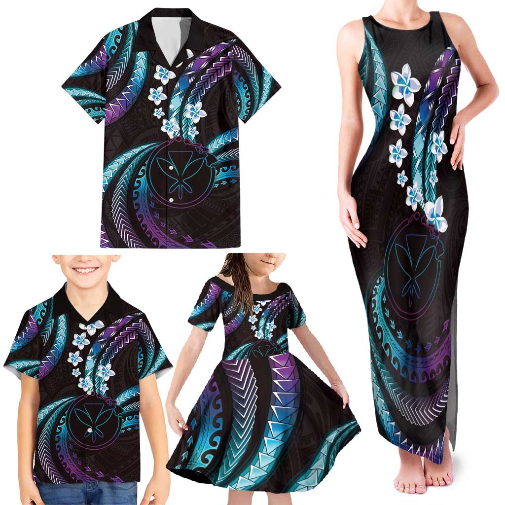 Hawaii Map Kanaka Maoli Family Matching Tank Maxi Dress and Hawaiian Shirt Fantastic Frangipani Amethyst Gradient LT01 - Polynesian Pride