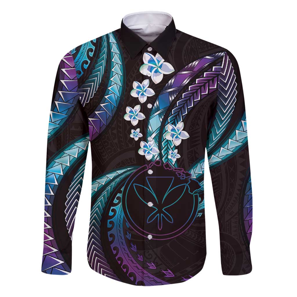 Hawaii Map Kanaka Maoli Family Matching Tank Maxi Dress and Hawaiian Shirt Fantastic Frangipani Amethyst Gradient LT01 Dad's Shirt - Long Sleeve Purple - Polynesian Pride