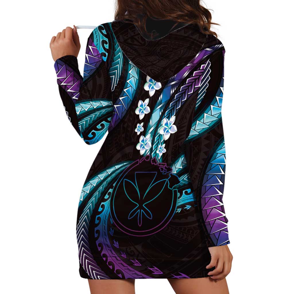 Hawaii Map Kanaka Maoli Hoodie Dress Fantastic Frangipani Amethyst Gradient