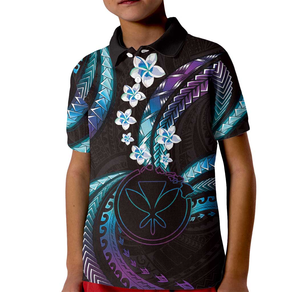 Hawaii Map Kanaka Maoli Kid Polo Shirt Fantastic Frangipani Amethyst Gradient