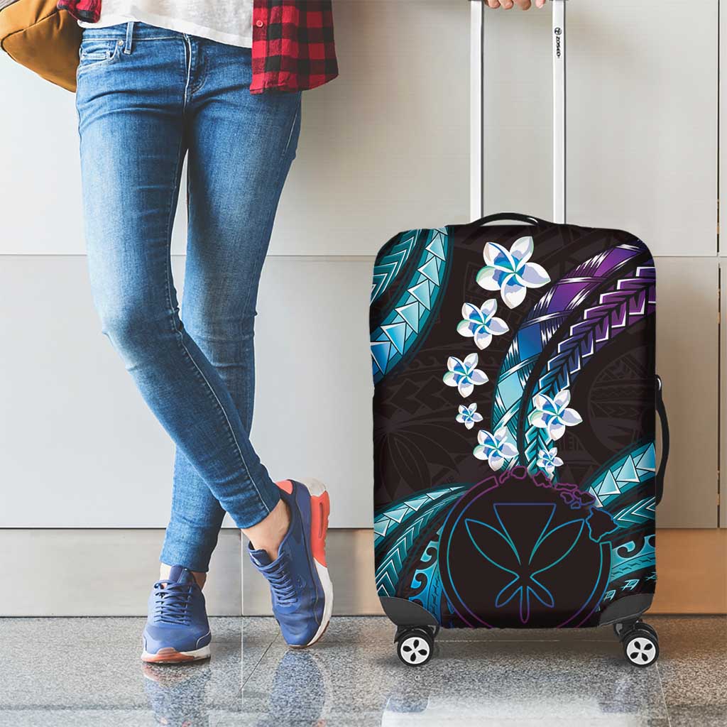 Hawaii Map Kanaka Maoli Luggage Cover Fantastic Frangipani Amethyst Gradient
