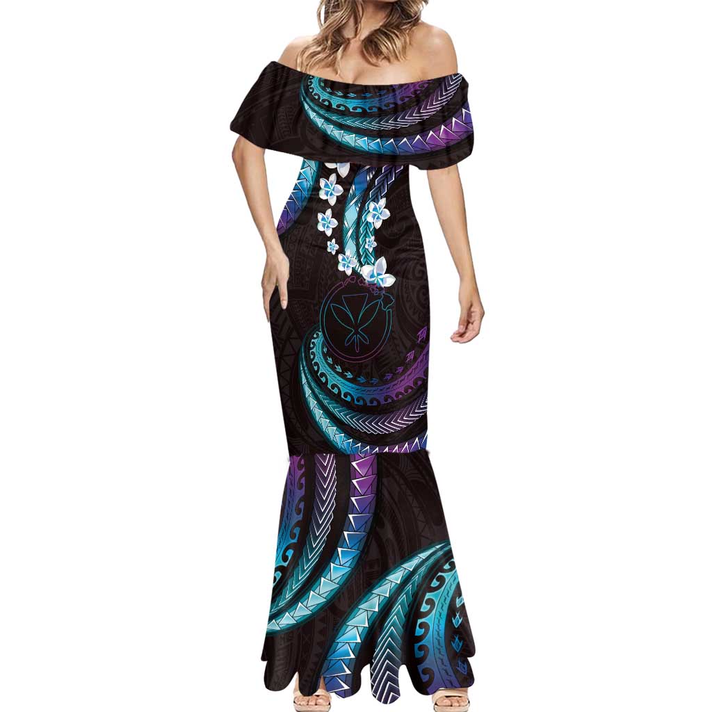 Hawaii Map Kanaka Maoli Mermaid Dress Fantastic Frangipani Amethyst Gradient