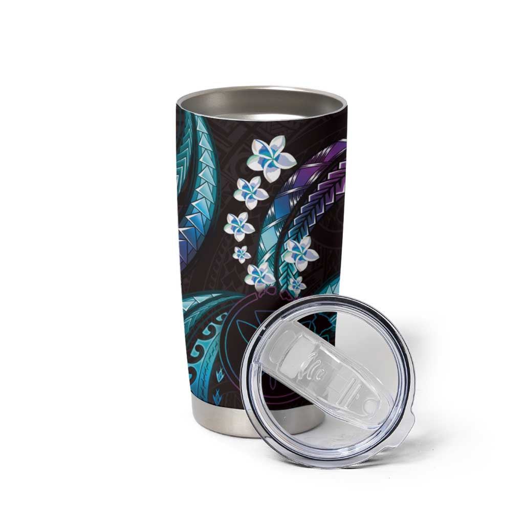Hawaii Map Kanaka Maoli Tumbler Cup Fantastic Frangipani Amethyst Gradient