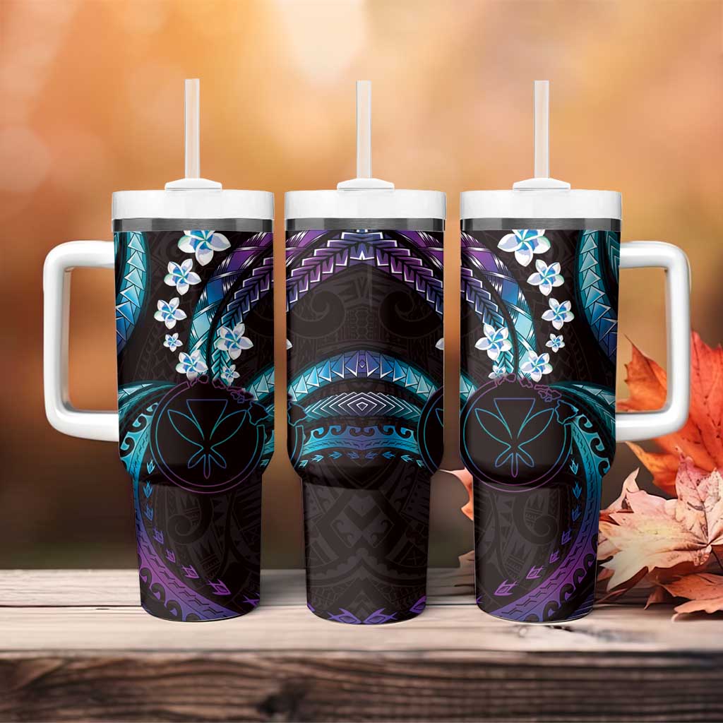 Hawaii Map Kanaka Maoli Tumbler With Handle Fantastic Frangipani Amethyst Gradient