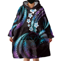 Hawaii Map Kanaka Maoli Wearable Blanket Hoodie Fantastic Frangipani Amethyst Gradient