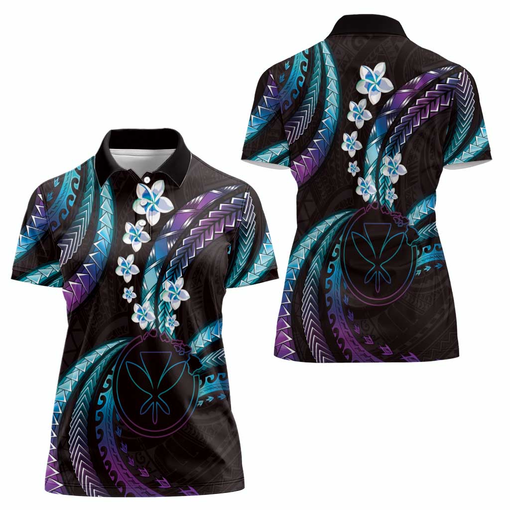 Hawaii Map Kanaka Maoli Women Polo Shirt Fantastic Frangipani Amethyst Gradient